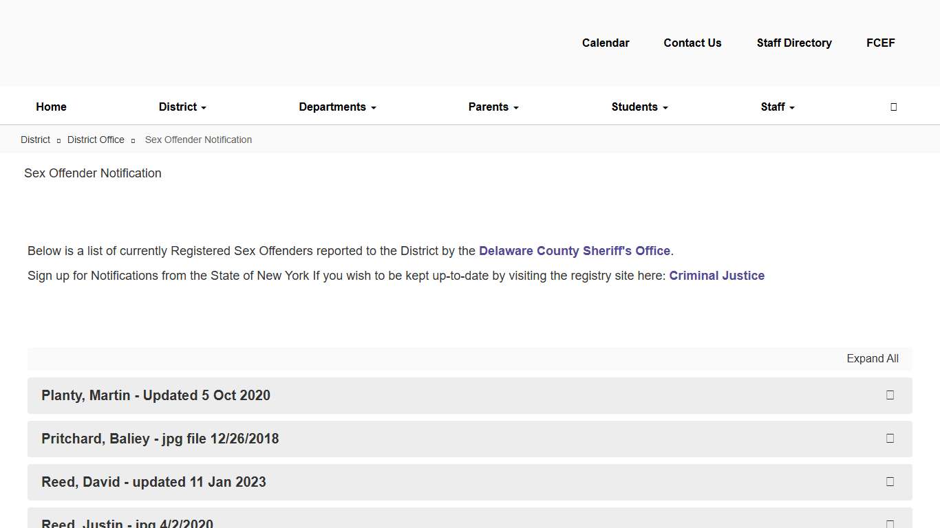 Franklin Central School District - Sex Offender Notification
