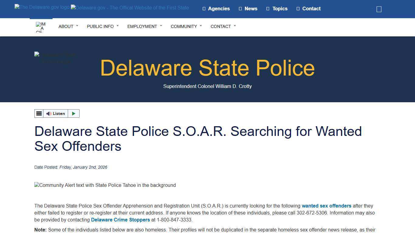 Delaware State Police S.O.A.R. Searching for Wanted Sex Offenders - Delaware State Police - State of Delaware